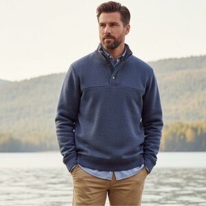 Orvis Signature Quarter Zip Snap Pullover Navy Blue XXL